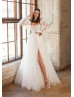 Beaded Ivory 3D Lace Glitter Tulle Lightweight Wedding Dress